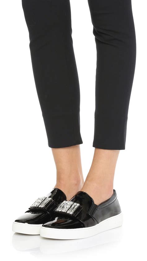 michael michael kors michelle slip on embellished sneakers|Michael Kors black glitter sneakers.